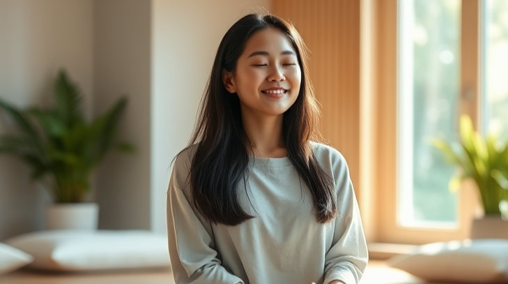 평온하게 마음수련 명상하는 사람