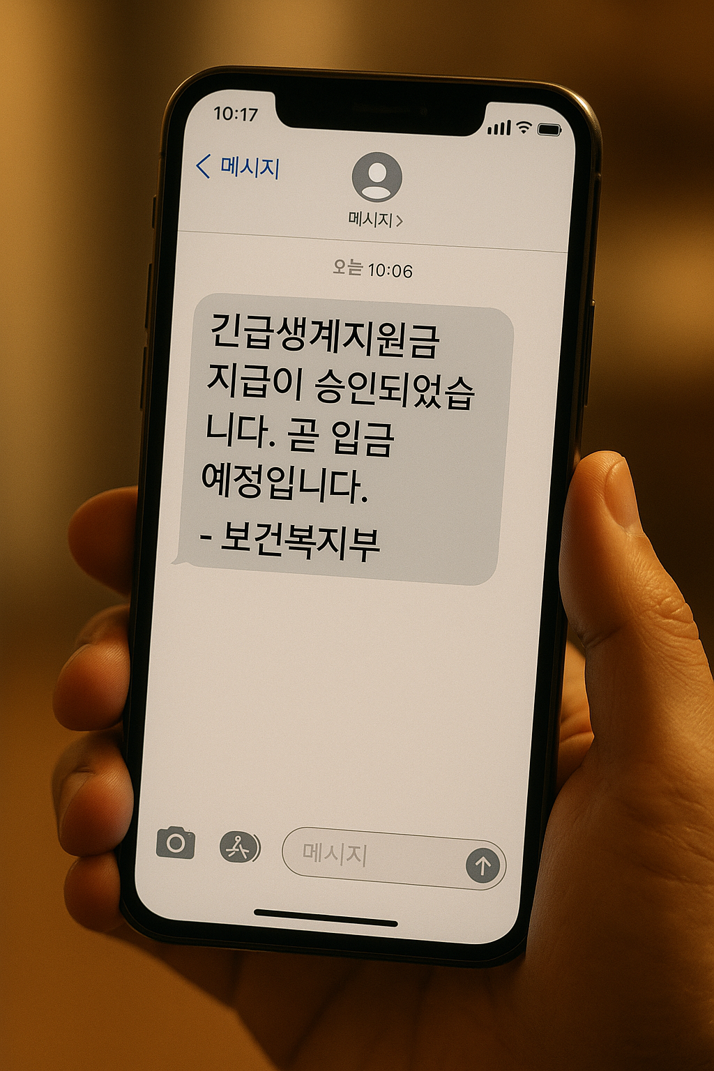 긴급생계지원금 신청 후 문자 수신 장면