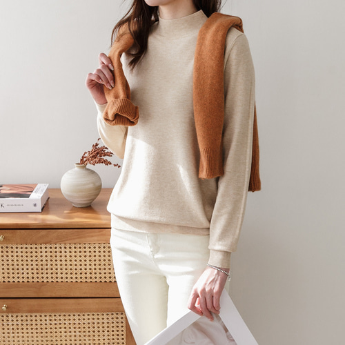 21컬러 데일리 기본 부드러운 울 캐시미어 여성 반폴라 반목 니트 티