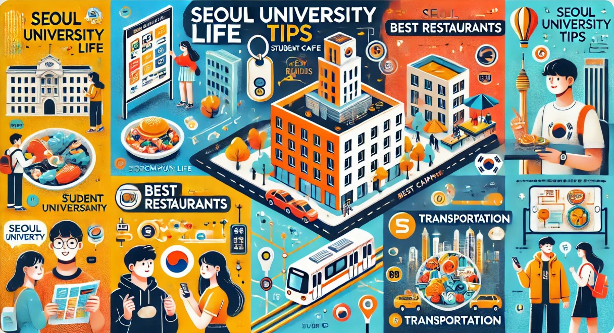 서울의 대학생활을 하는데 꿀팁을 묘사하는 이미지입니다