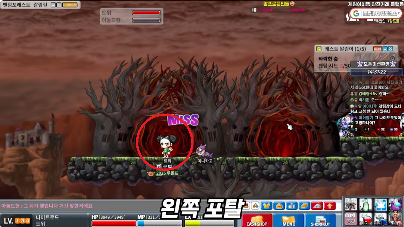 메이플랜드(메랜) 크림슨우드 맵 이동 사진(잊힌 길)