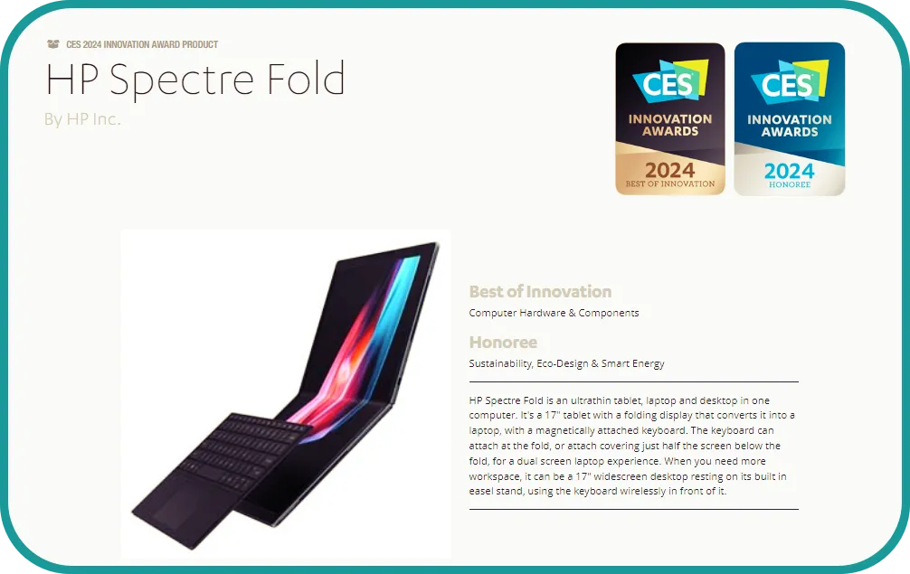 HP의 3 in 1 pc제품 HP Spectre Fold ces 2024 최고혁신상