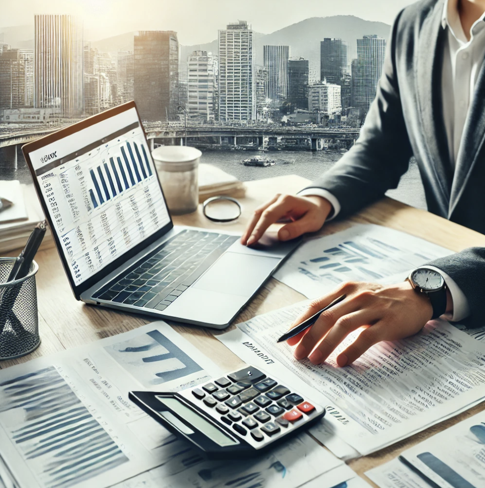 노트북으로 세무 작업을 하는 회계사