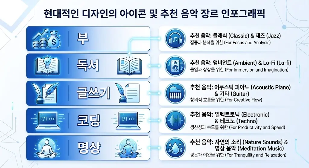 작업별 집중 음악 추천 인포그래픽