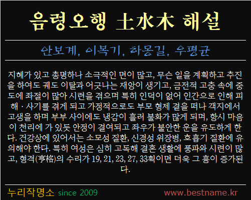 음령오행-토수목-해설