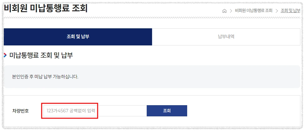 통행료 미납 내역 확인