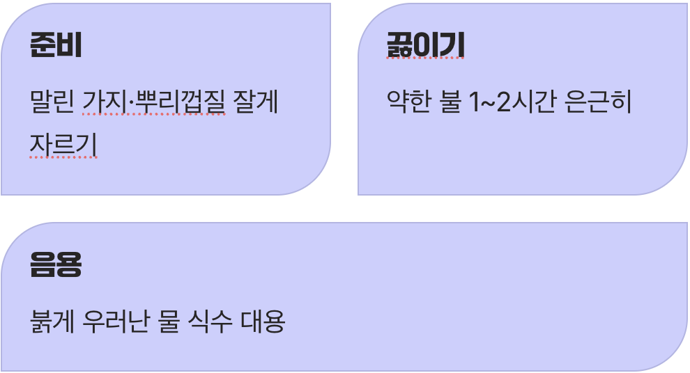 핵심적인 힘&amp;#44; 가지와 뿌리 다려 마시기