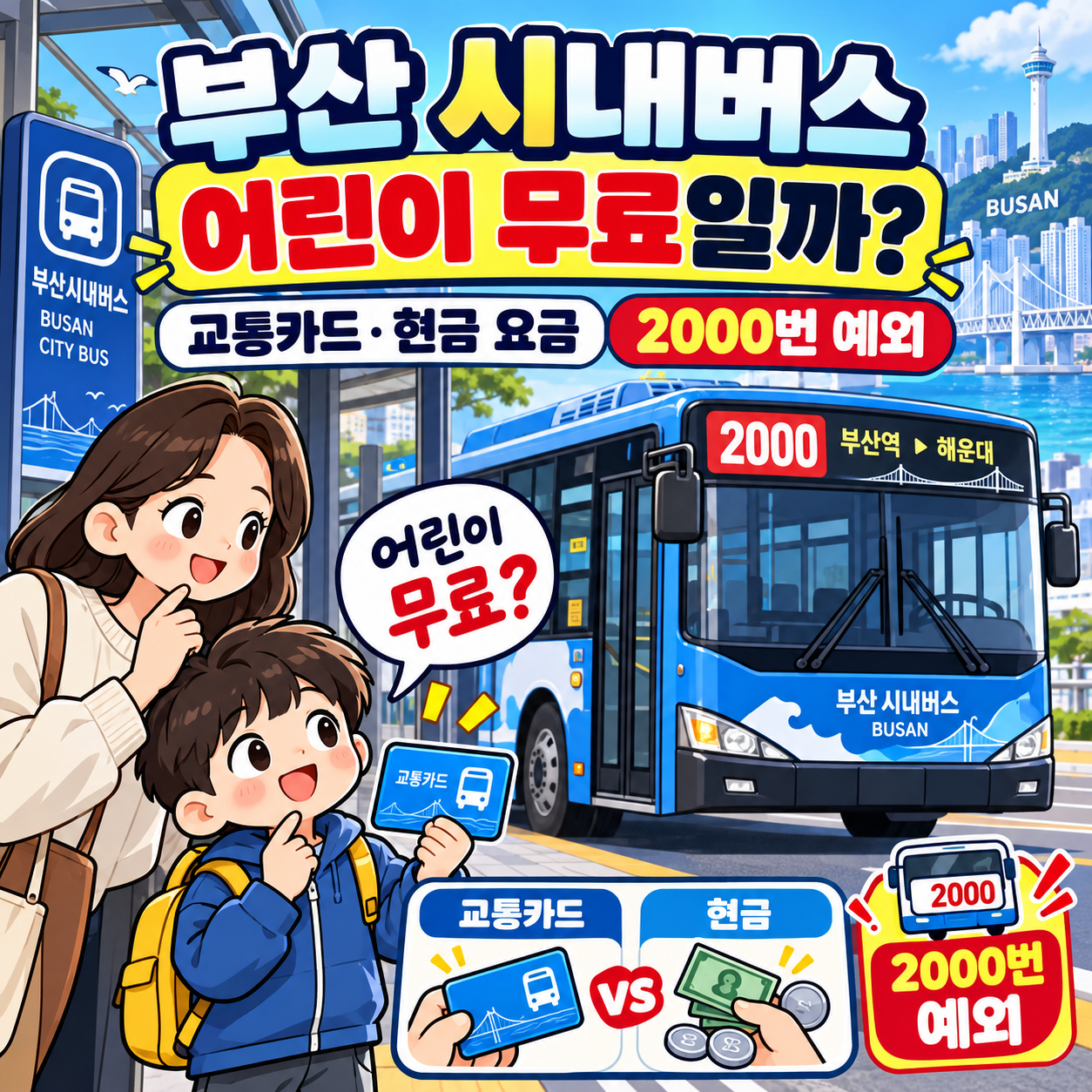 부산 시내버스 어린이 무료일까? 교통카드&middot;현금 요금과 2000번 예외