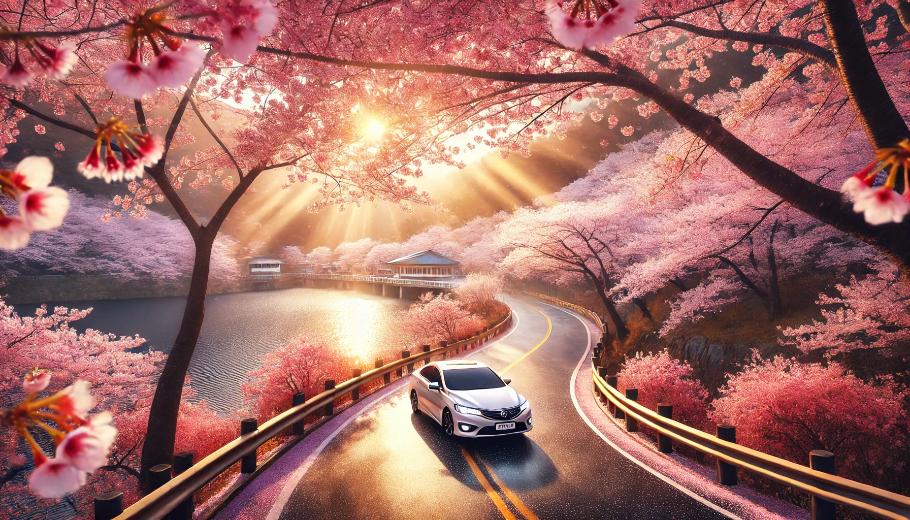 햇살 가득한 벚꽃 터널 드라이브 코스&amp;#44; 도로 양쪽으로 벚꽃이 만개한 대청호 벚꽃길 풍경 