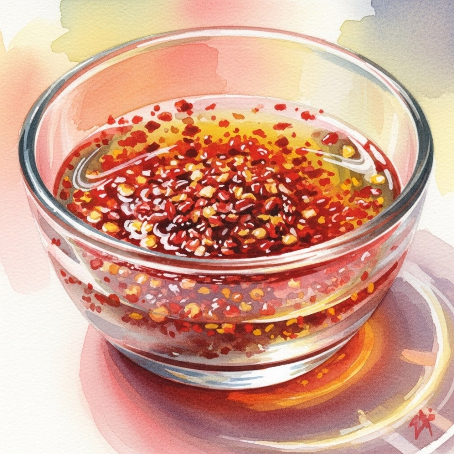 고춧가루와 양념 재료들이 담긴 작은 유리그릇