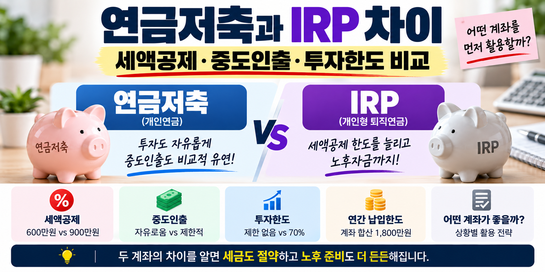 연금저축 IRP 차이 세액공제 중도인출 투자한도 비교