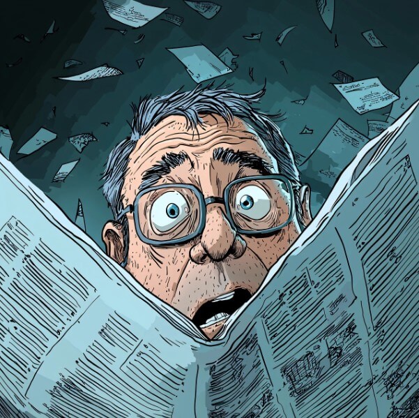 신문을 보고 놀라는 남성