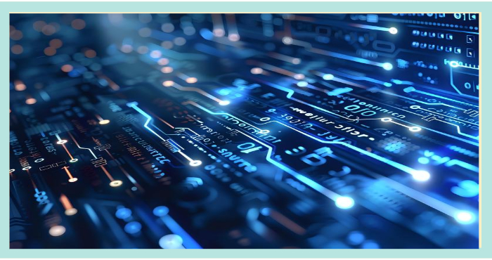 &ldquo;푸른 빛의 디지털 전자회로와 데이터 흐름을 형상화한 이미지&rdquo;