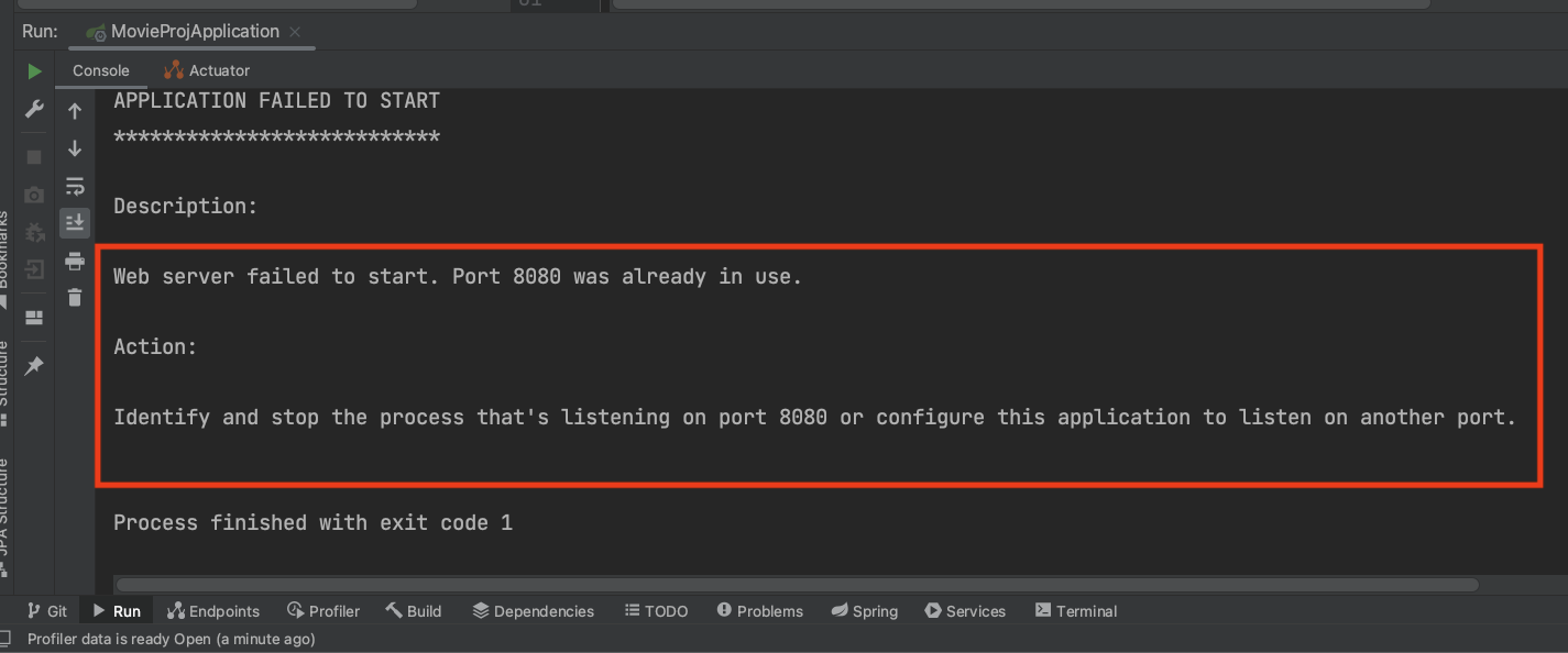 Port 8080 was already in use