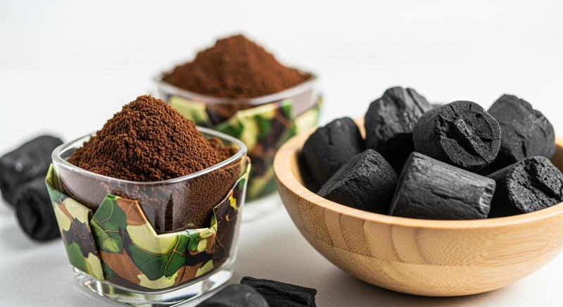 커피 찌거기, 숯