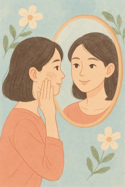 거울 속 피부 변화 감성 그림