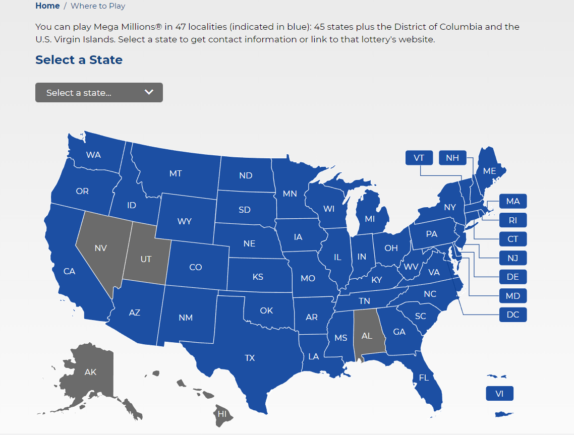 mega millions 미국 복권 플레이가 가능한 지역