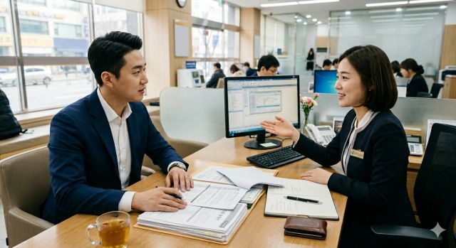 신용카드 발급 조건 상담을 받는 직장인의 실제 상황 이미지