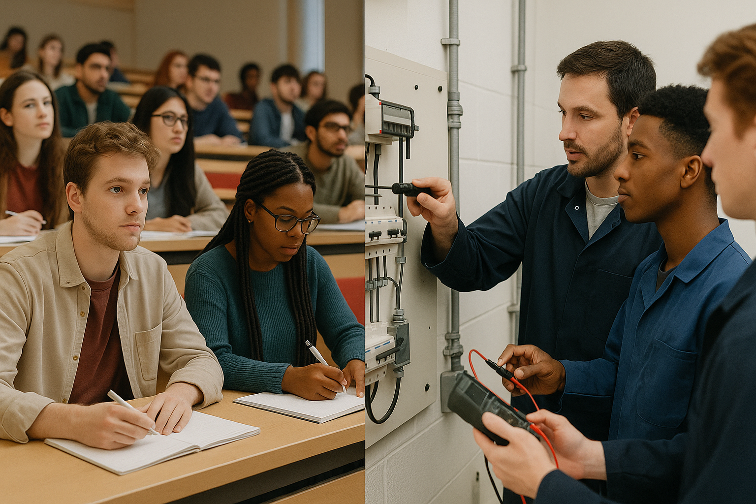 강의를 듣는 학생들과 현장실습중인 학생들