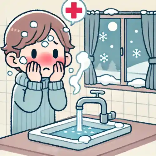 겨울철 뜨거운 물 세안으로 피부가 건조해진 남성의 모습