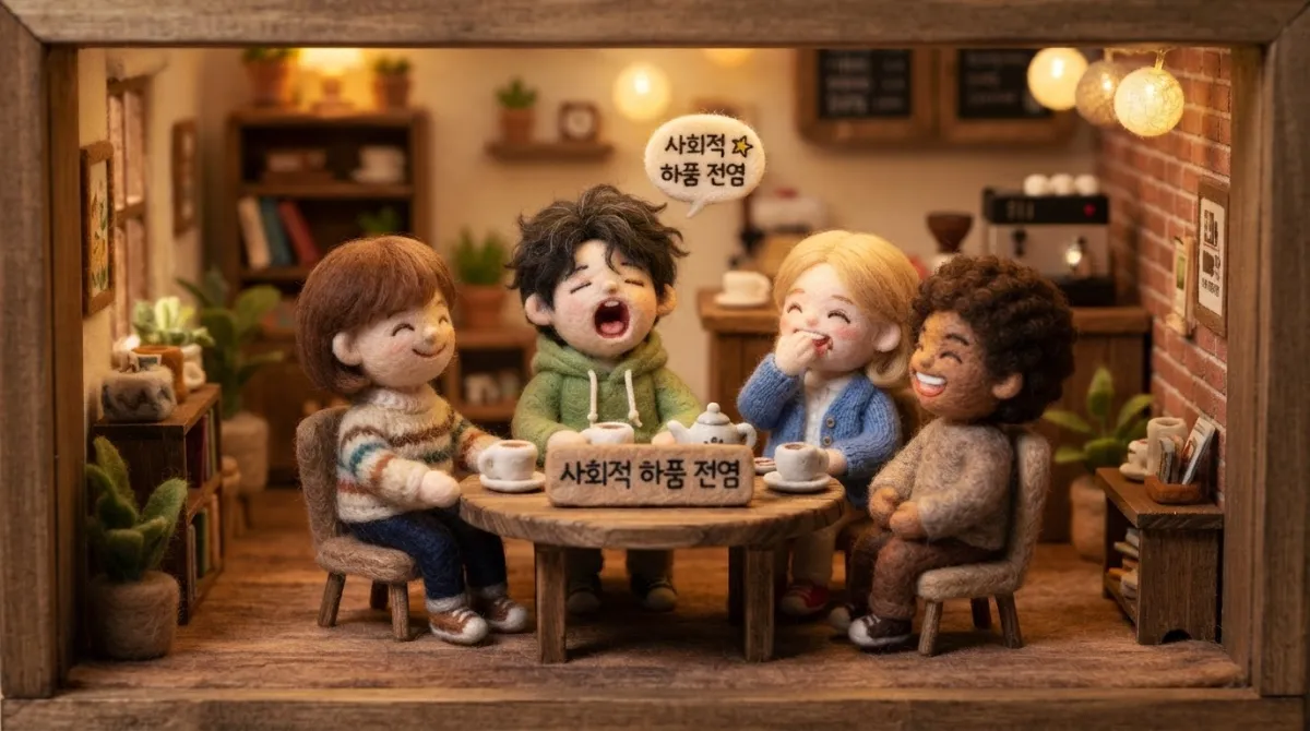 사회적 친밀감과 공감 농도가 높을수록 하품이 쉽게 전염됨을 보여주는 가까운 친구들 모임 전경