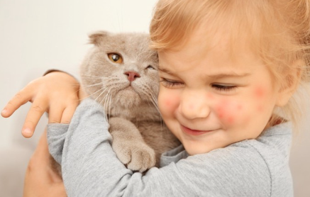 아이와 고양이.