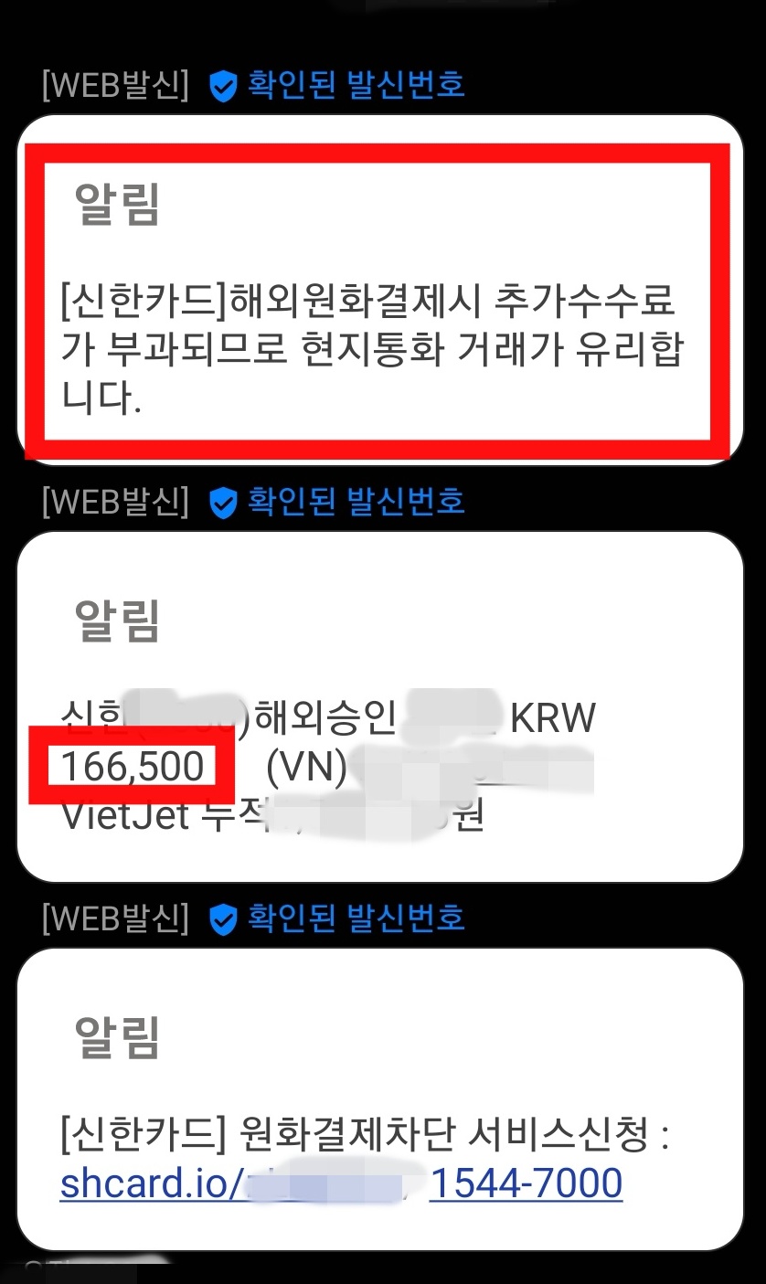 카드사 현지통화결제 안내메시지