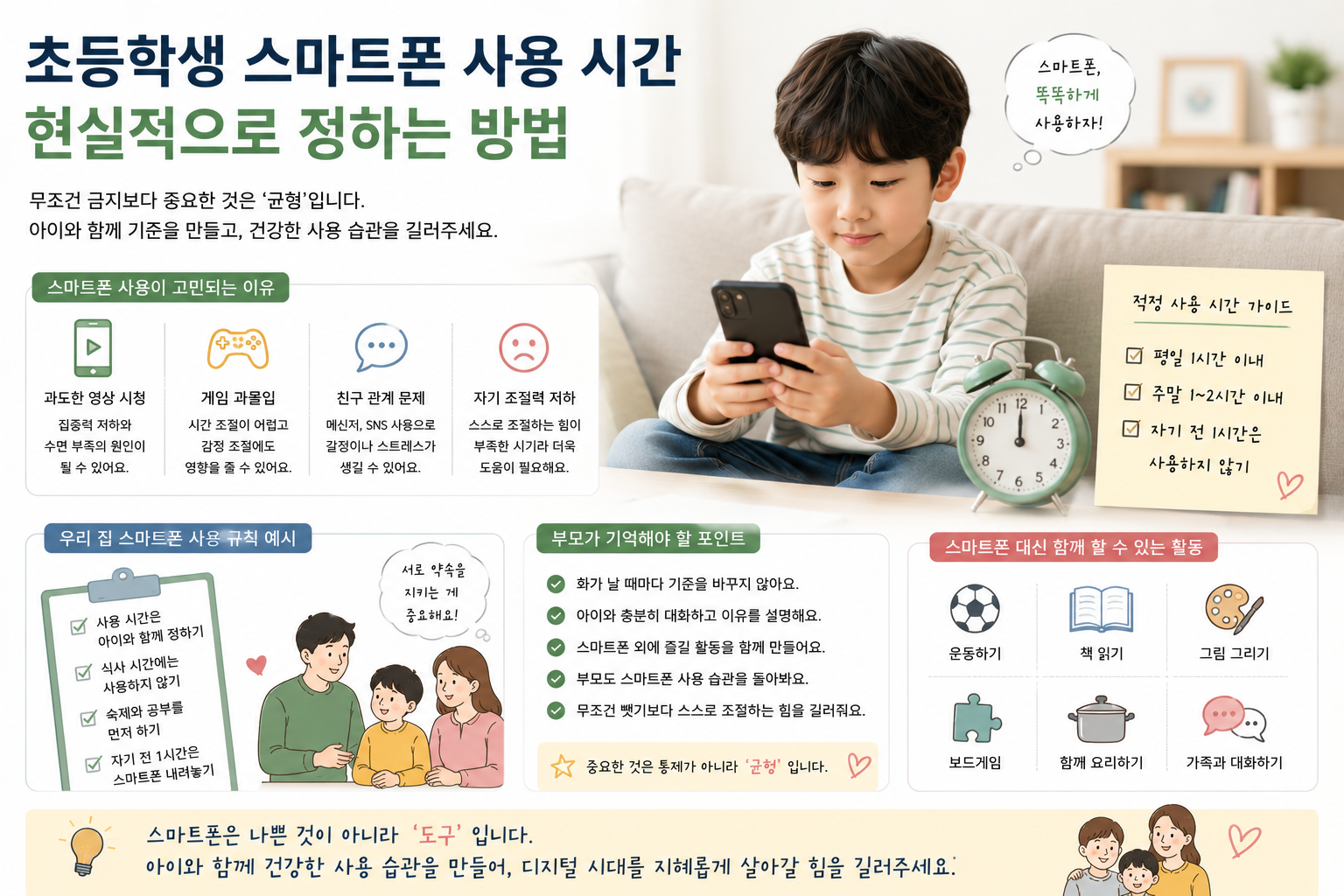 스스로 시간을 정하고 알람을 맞추고 있는 아이
