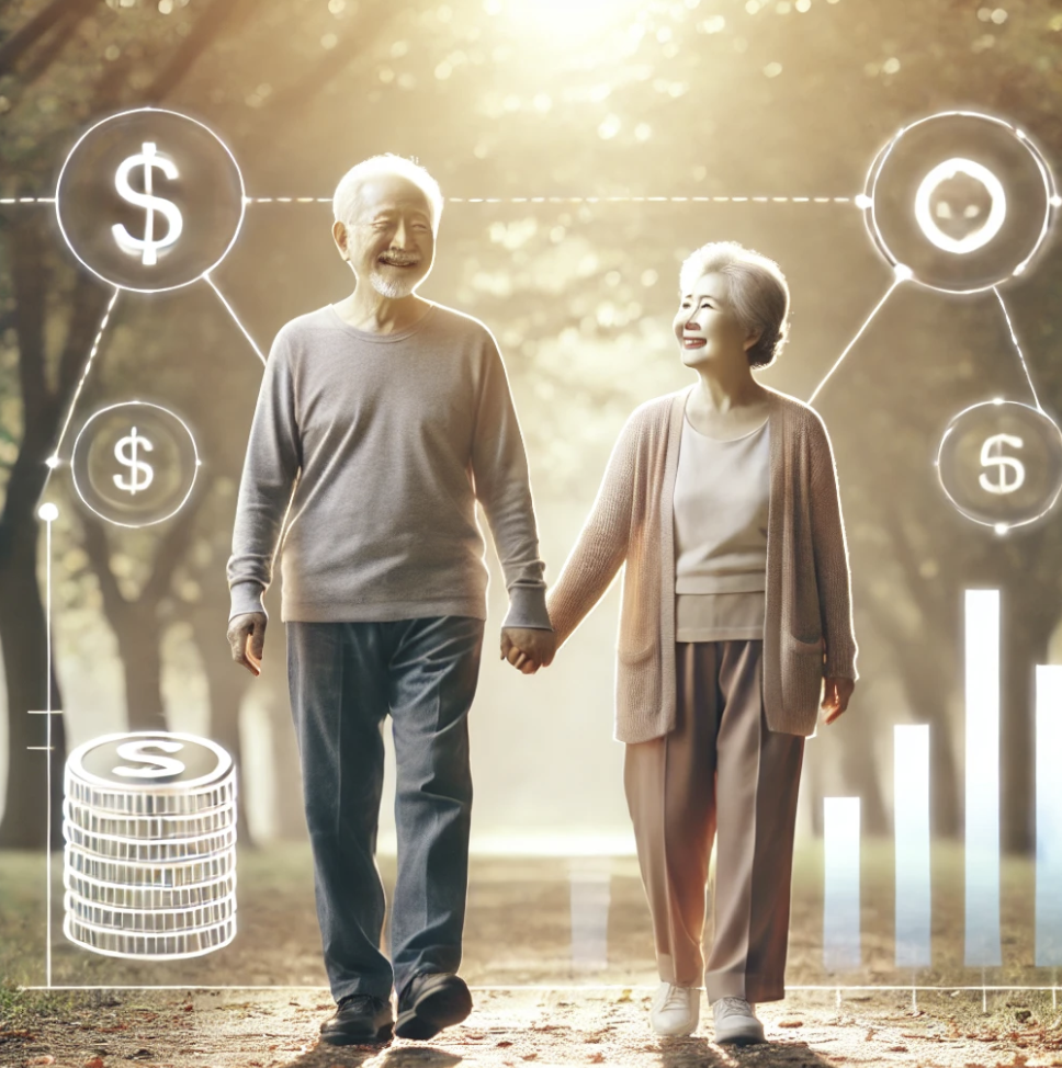고령 부부의 행복한 모습을 통해 퇴직연금의 중요성