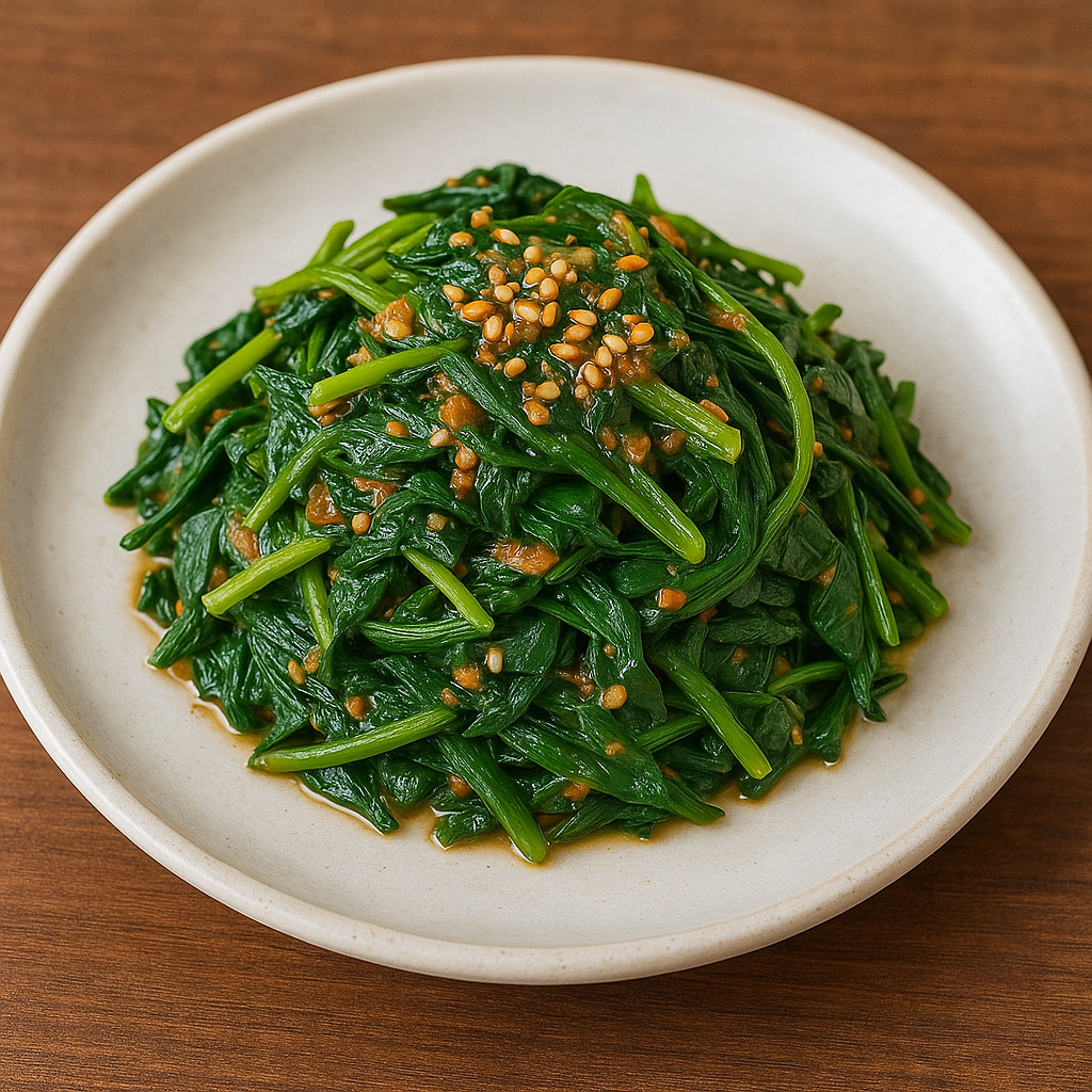 "접시에 담긴 비름나물 된장무침"