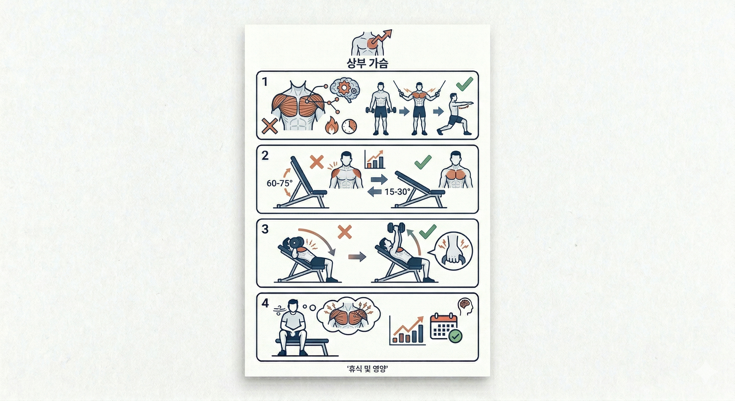 운동 기준:
윗가슴 각도 세팅 핵심 기준