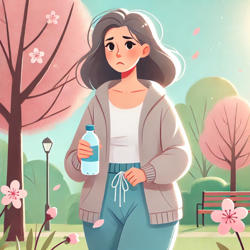 중년 여성의 봄바람 속 모습