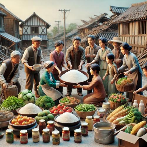 서로 다른 재료를 모으는 백성들