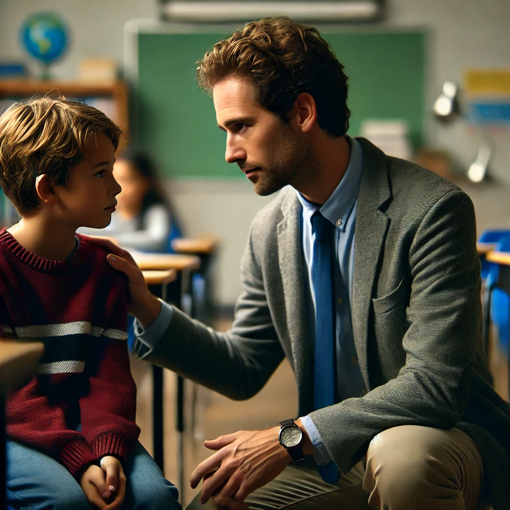 교실에서 교사가 학생과 공감하는 모습
