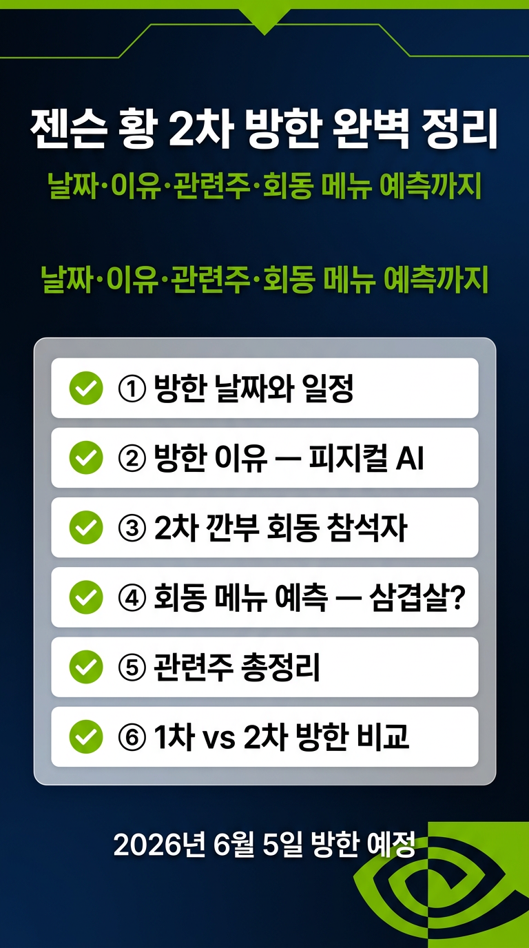 젠슨 황 방한 날짜, 이유, 일정, 관련주, 회동 장소, 참석자 및 메뉴 예측