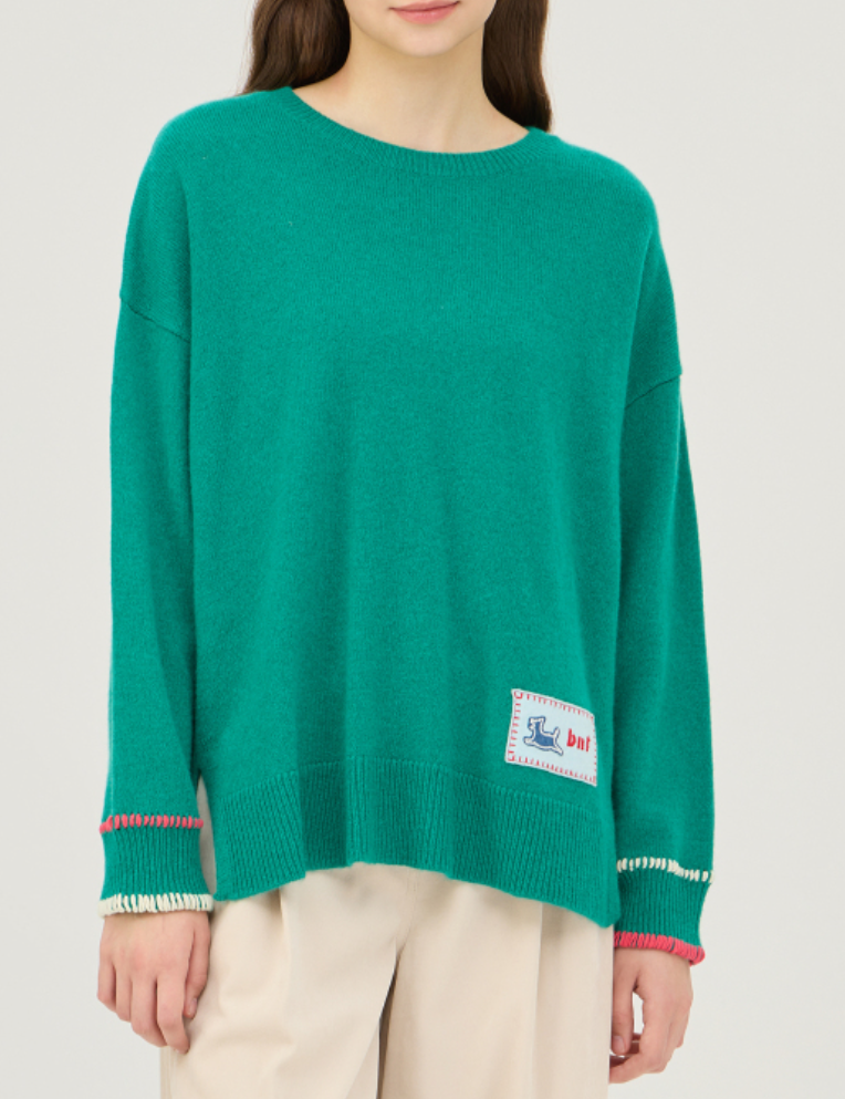 패치 자수 울 니트