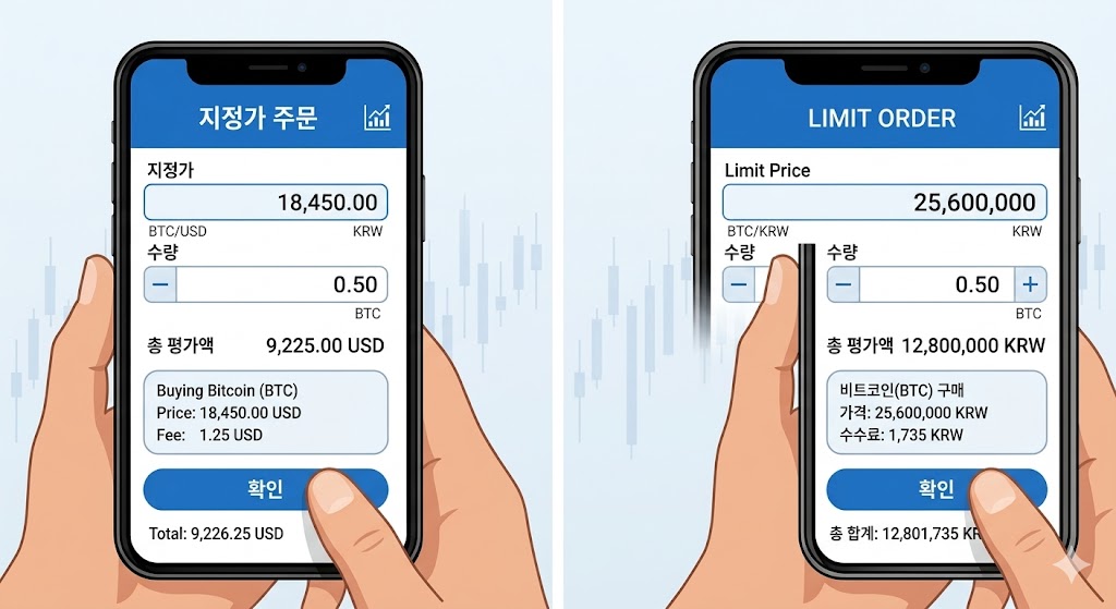 업비트 지정가 주문 가격 입력 방법 예시