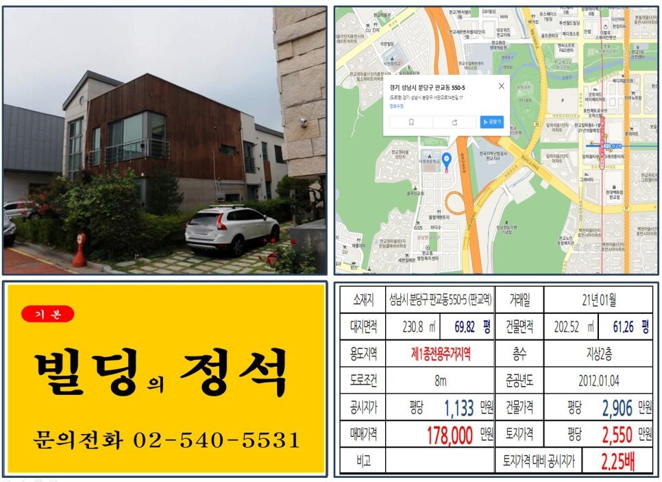 경기도 성남시 분당구 판교동 550-5번지 건물이 2021년 01월 매매가 되었습니다.