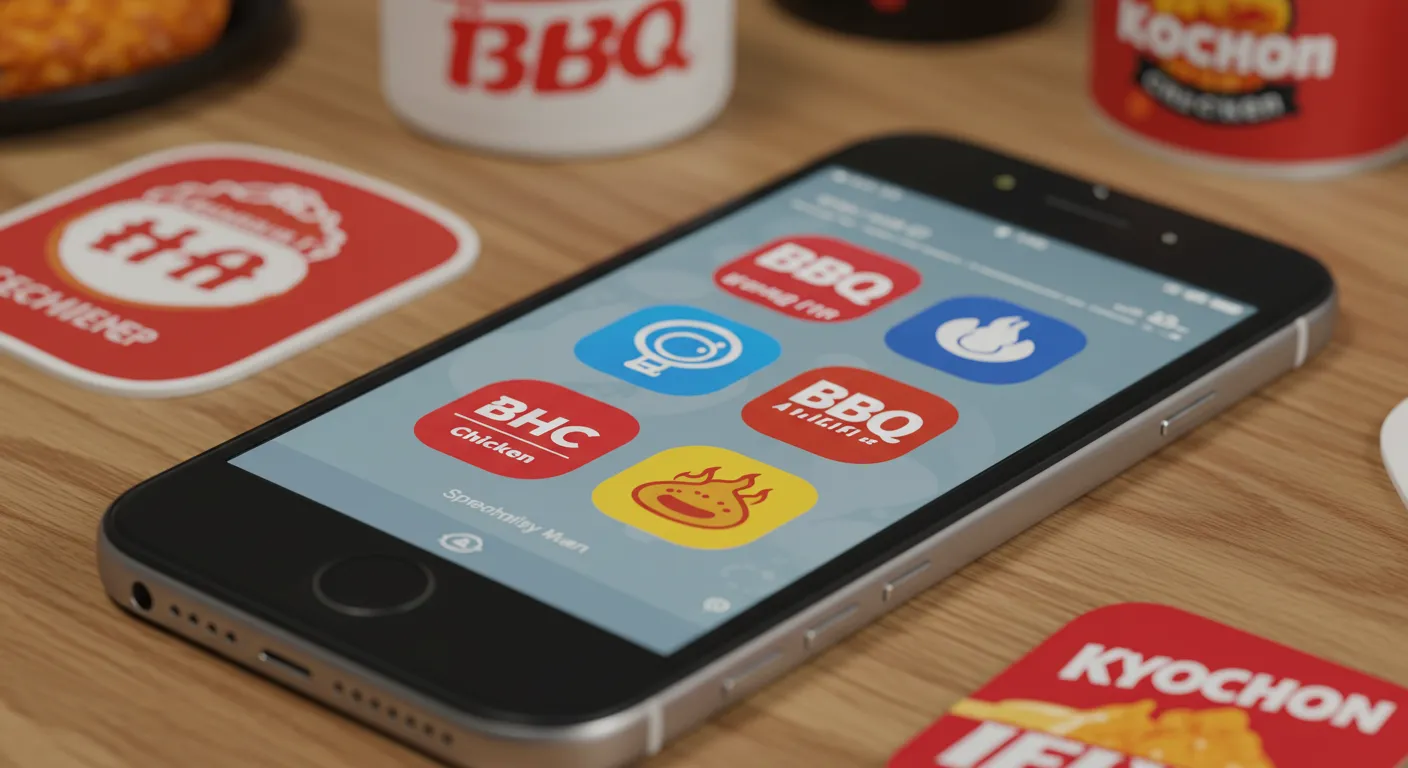 각종 치킨 앱을 표시하고 있는 휴대폰