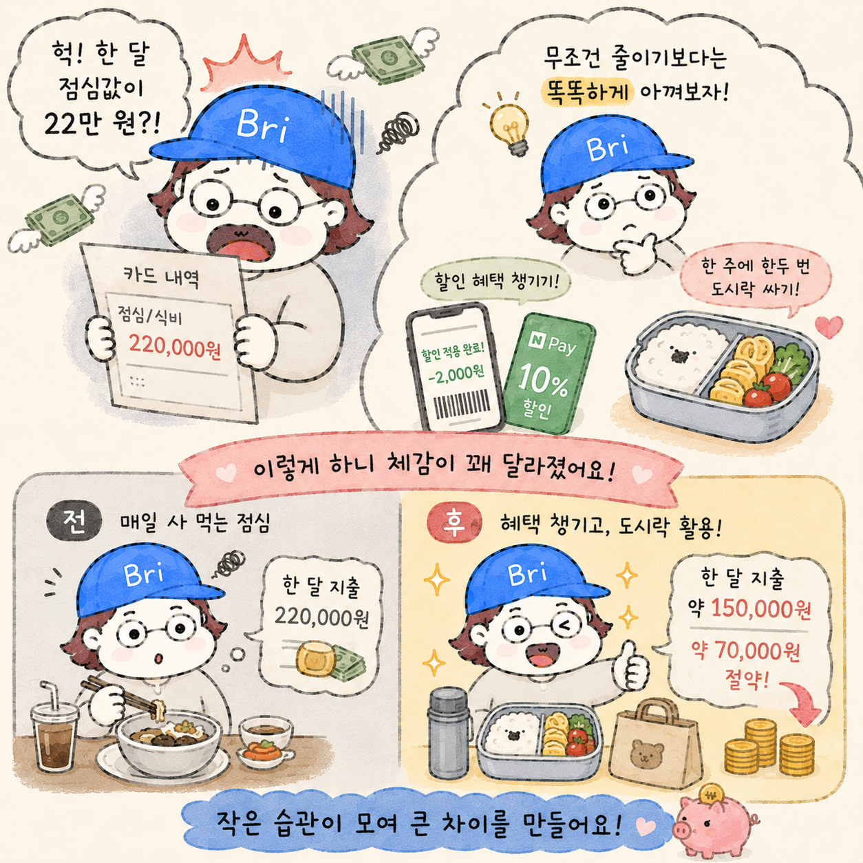 점심값만 아껴도 한 달에 이만큼 모여요. 직장인 점심값 절약하는 법, 한 달에 얼마나 아낄 수 있을까