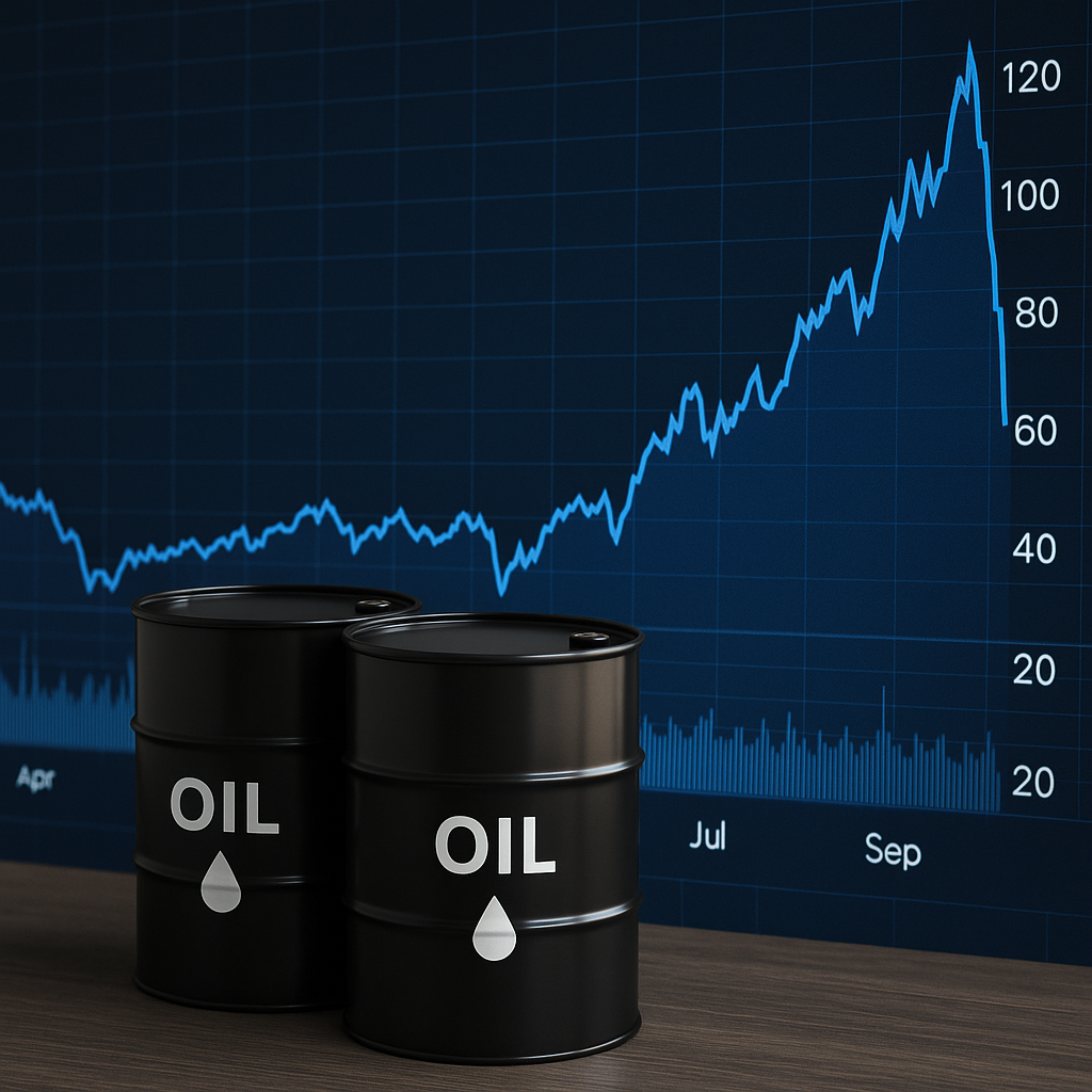 oil barrels with international crude oil price chart overlay