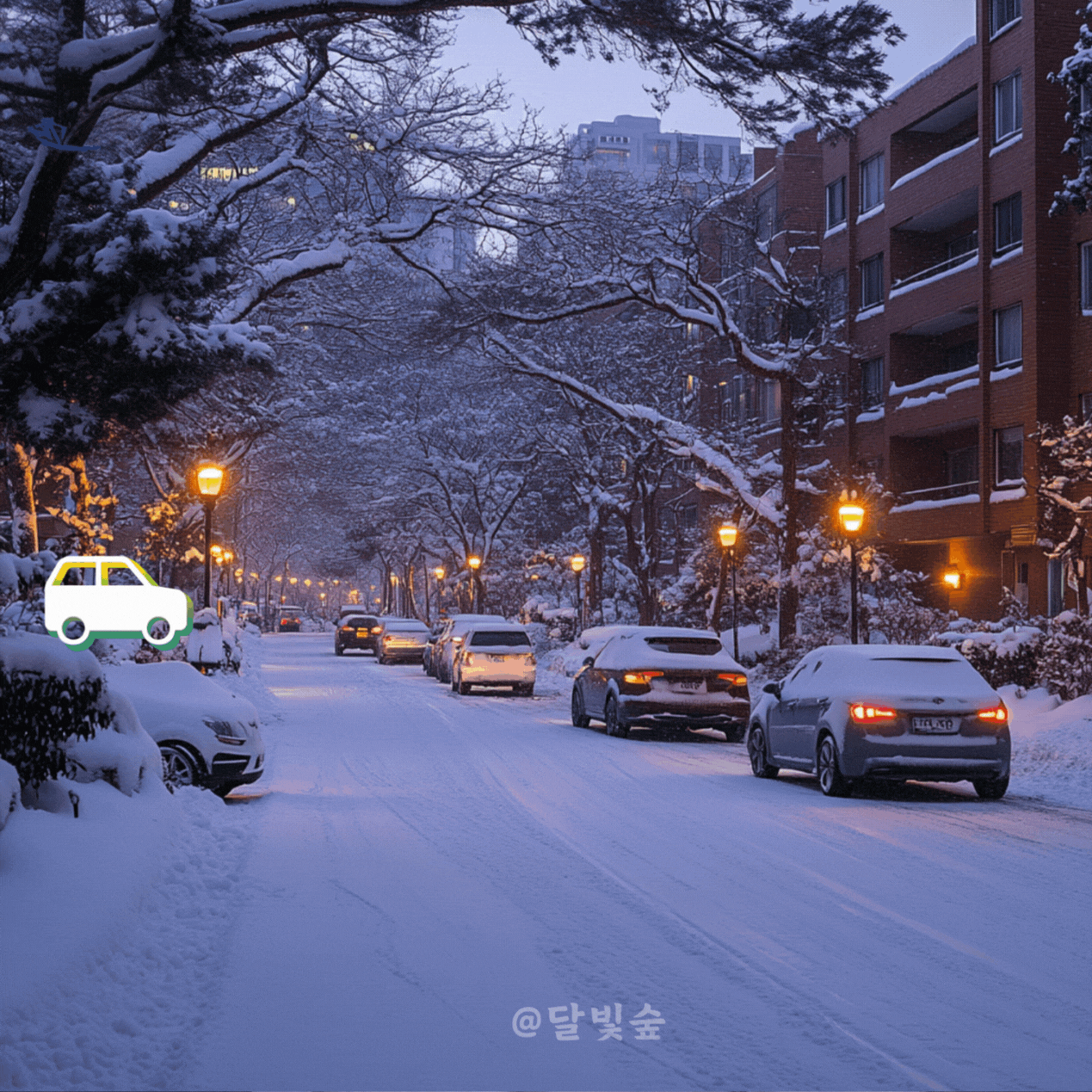 달빛숲 눈내리는 날 카톡인사 운전조심