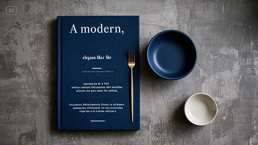 신뢰감을 상징하는 짙은 파란색 오브제들로 구성된 테이블 세팅. 블루 에이프런의 브랜드 컬러 전략을 시각적으로 표현한 이미지입니다.