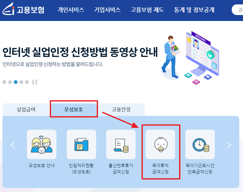육아휴직 급여 신청 방법, 고용보험