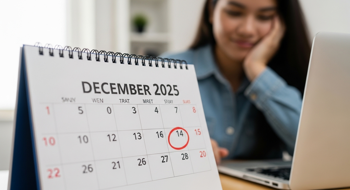 2025년 12월이 표시된 달력과 희망찬 표정의 청년. 신속채무조정 특례 연장 마감일을 상징합니다.