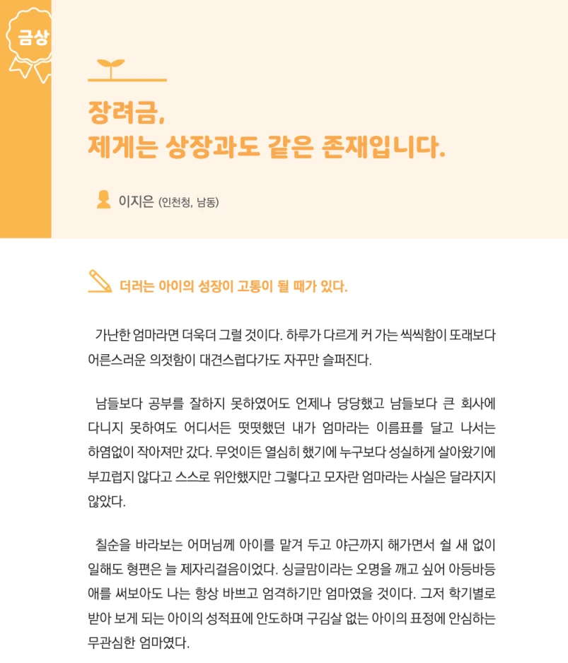 체험수기금상
