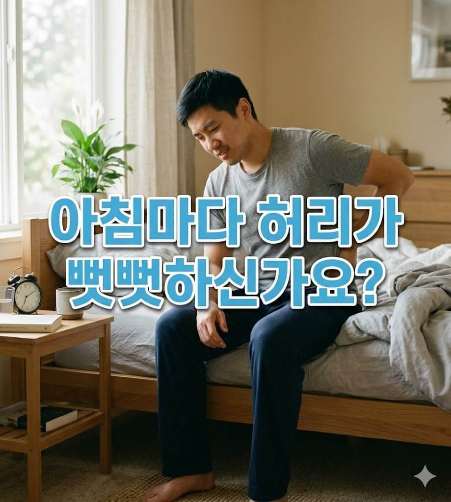 조조강직으로 허리에 손을 올리고 있는 남성의 모습