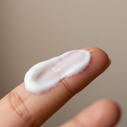 손가락 끝의 촉촉한 보습 크림 또는 피부에 펴 발리는 모습