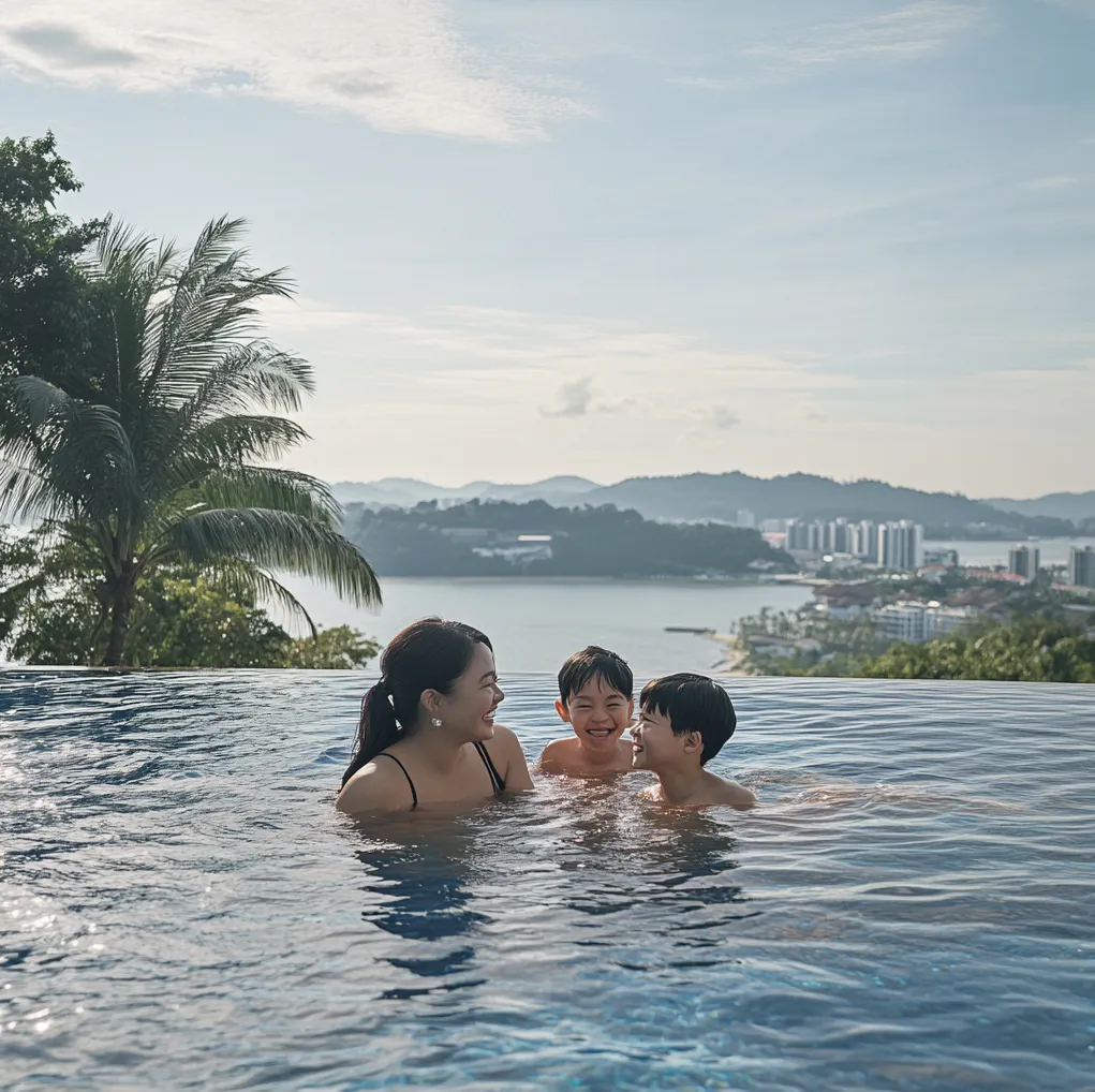 코타키나발루-수영장에서-수영하는-한국가족-11