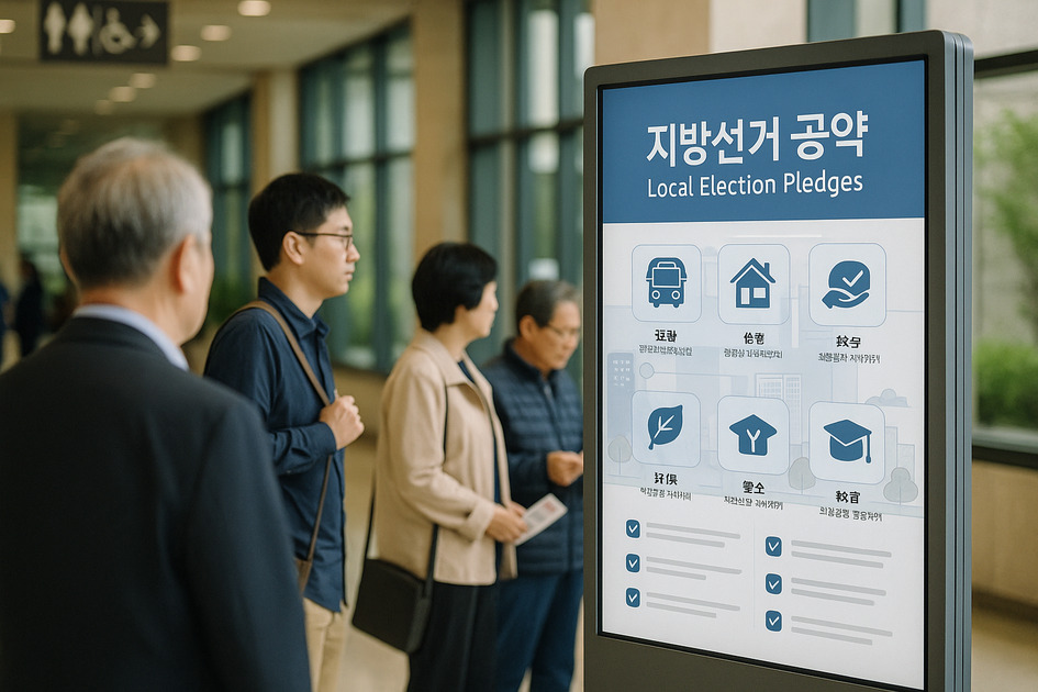 지방선거 공약 읽고있는 사람들